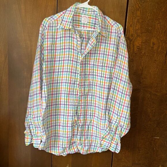 💜  Brooks  brothers multicolored plaid shirt longsleeve size large mens. - Picture 1 of 3